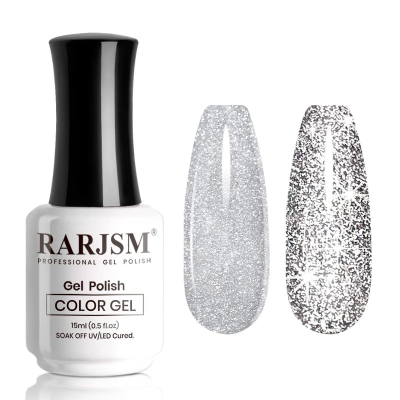 RARJSM Gel Polish Reflective GlitterGel Polish Glitter SilverFlash Diamond Nail Gelpolish Soak off Disco Shimmer Gel Nail Polish UV LED Curing Requires 15ml for Home Salon Diy Nails Manicure