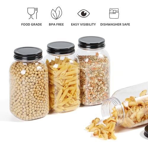 OMNISAFE 32 Ounce Clear Plastic Mason Jars With Screw On Lid, Reusable Empty Jars for Food Storage, Round BPA Free Containers for Sealing, Dry Food, Snacks, Candies, Breakage-proof, (Black - 6 Pack) - Image 4