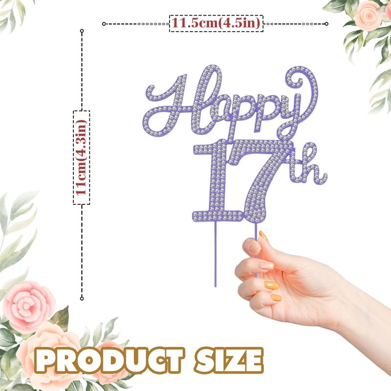 LASKYER Happy 17th Birthday Purple Rhinestone Cake Topper - 17th Birthday/Anniversary Cheers to Seventeen Years Old Bday Party Metal Sparkly Centerpieces Decorations. - Image 2