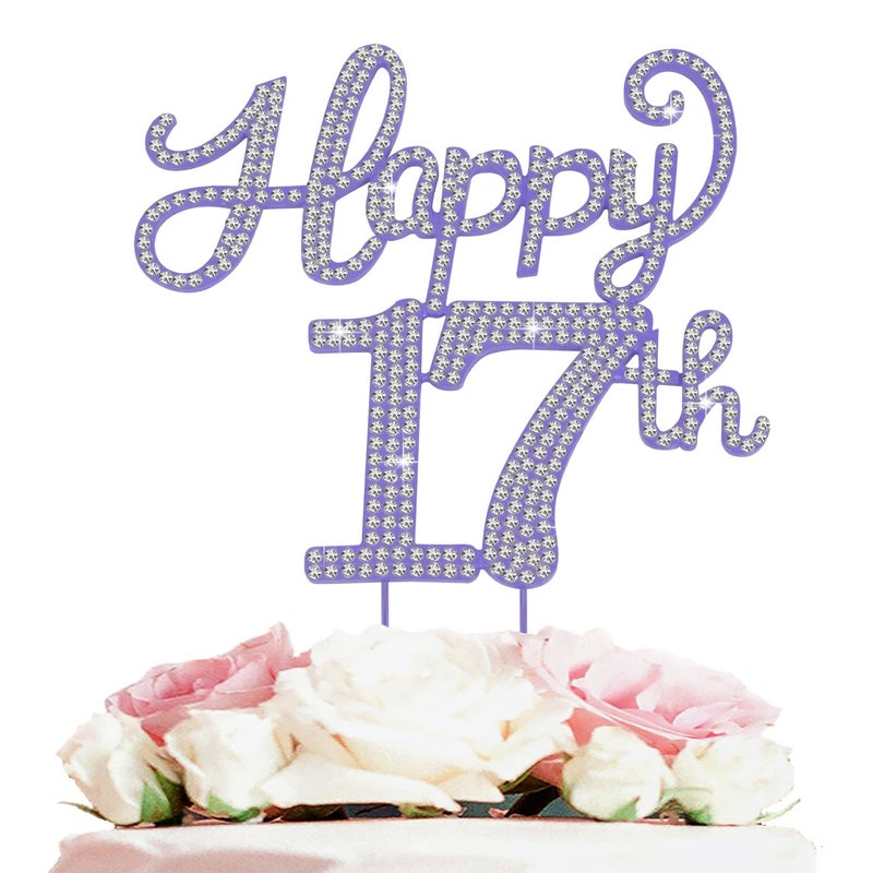 LASKYER Happy 17th Birthday Purple Rhinestone Cake Topper - 17th Birthday/Anniversary Cheers to Seventeen Years Old Bday Party Metal Sparkly Centerpieces Decorations. - Image 1