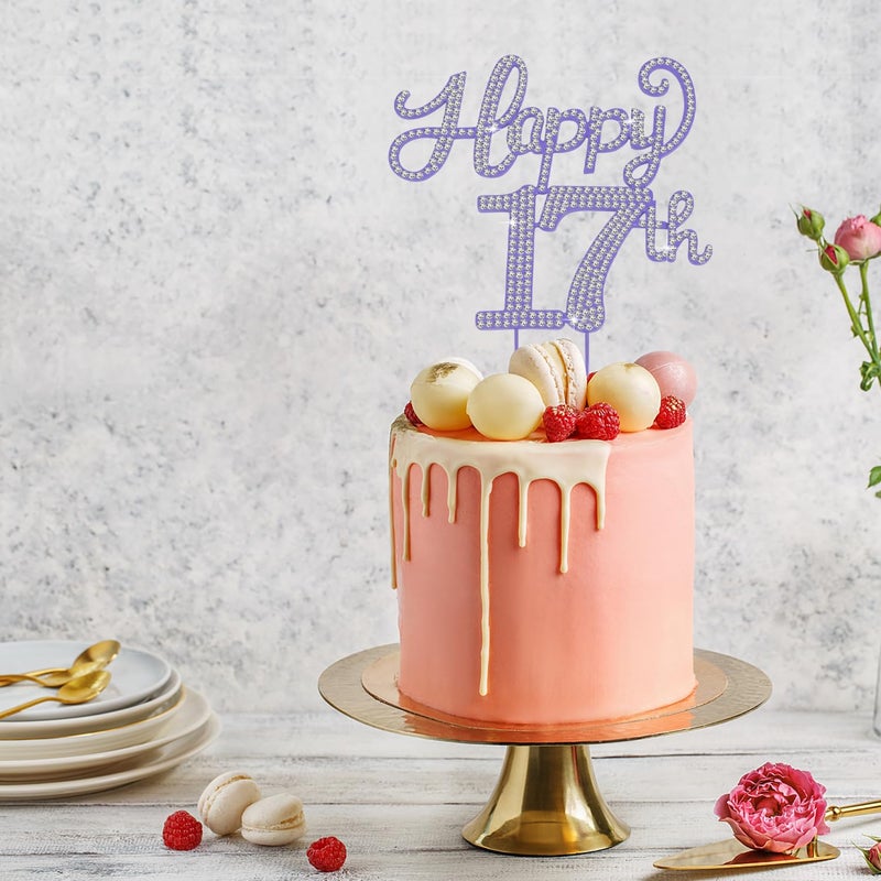 LASKYER Happy 17th Birthday Purple Rhinestone Cake Topper - 17th Birthday/Anniversary Cheers to Seventeen Years Old Bday Party Metal Sparkly Centerpieces Decorations. - Image 5