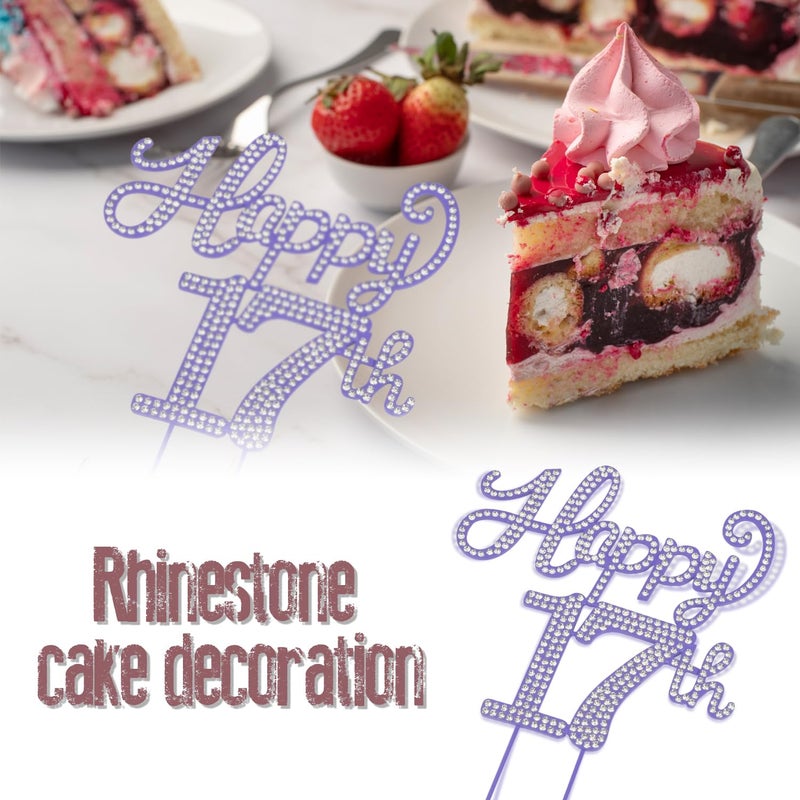 LASKYER Happy 17th Birthday Purple Rhinestone Cake Topper - 17th Birthday/Anniversary Cheers to Seventeen Years Old Bday Party Metal Sparkly Centerpieces Decorations. - Image 3