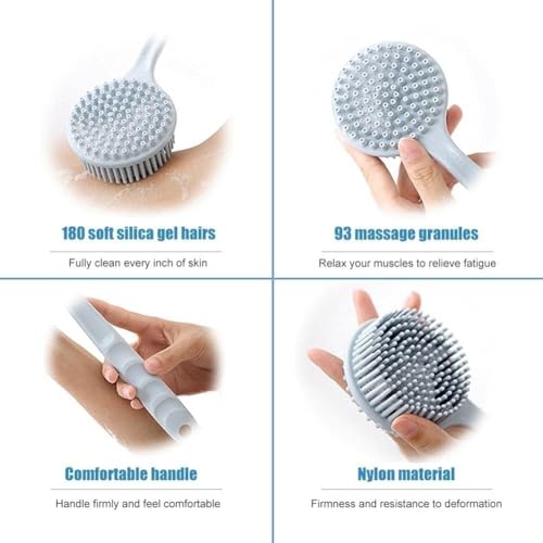 TEKCOOL Premium Soft Silicone Back Scrubber Shower Bath Body Brush with Long Handle Dirt_Removal Back Scrubber | BPA-Free | For Men and Women (BLACK) - Image 3