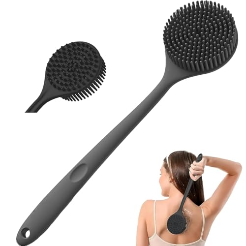 TEKCOOL Premium Soft Silicone Back Scrubber Shower Bath Body Brush with Long Handle Dirt_Removal Back Scrubber | BPA-Free | For Men and Women (BLACK) - Image 1
