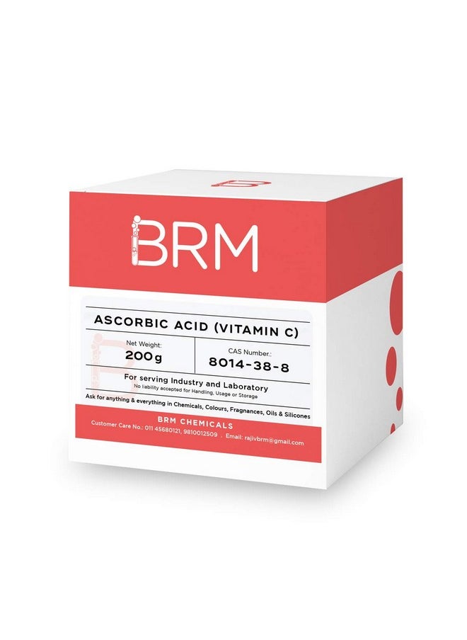 BRM CHEMICALS - Ascorbic Acid - Vitamin C Powder - 200 Grams For Serum Making, Anti Ageing Beauty Formulations, Lotion Making, Cosmetic Making & Diy Personal Care For Face, Hair, Skin & Body - Image 1