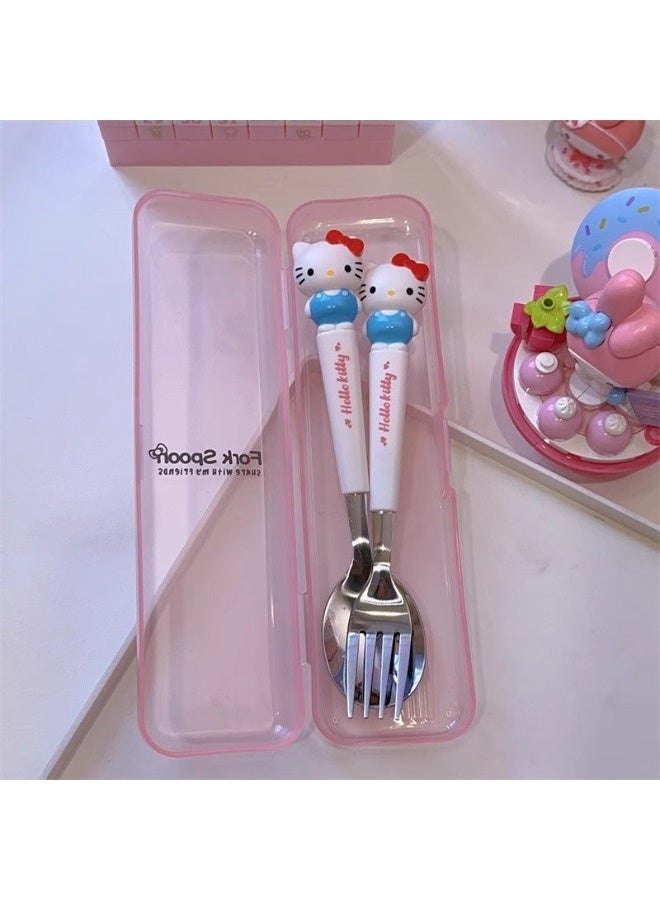 طقم عشاء سانليو هيلو كيتي من الفولاذ المقاوم للصدأ 2 في 1