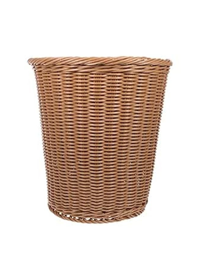 Beige Rattan Woven Waste Bin For Home Office Kitchen Living Room Bedroom Storage - Image 1