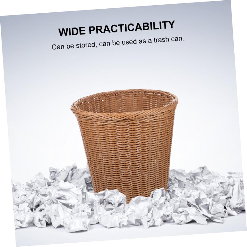 Beige Rattan Woven Waste Bin For Home Office Kitchen Living Room Bedroom Storage - Image 4