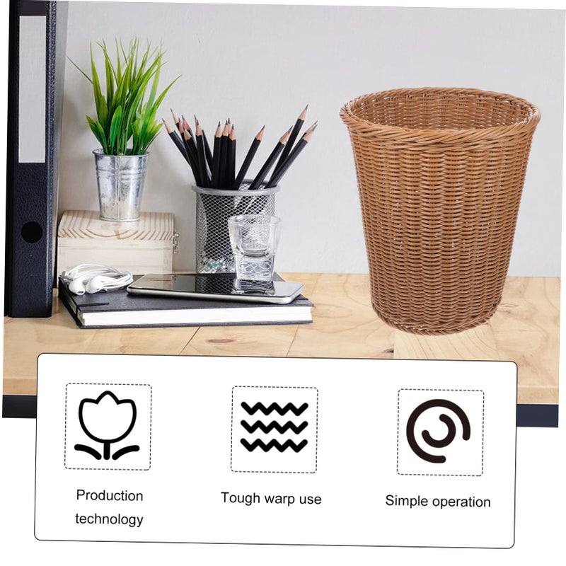 Beige Rattan Woven Waste Bin For Home Office Kitchen Living Room Bedroom Storage - Image 3
