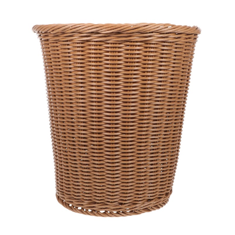 Beige Rattan Woven Waste Bin For Home Office Kitchen Living Room Bedroom Storage - Image 2
