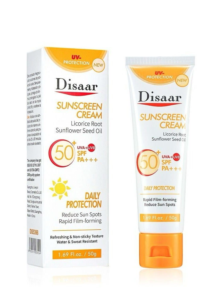 Disaar Sunscreen Cream Licorice Root Sunflower Seed Oil  SPF 50 PA+++ 50 g