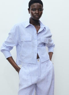 MANGO Striped Crop Shirt With Pockets  - Image 1