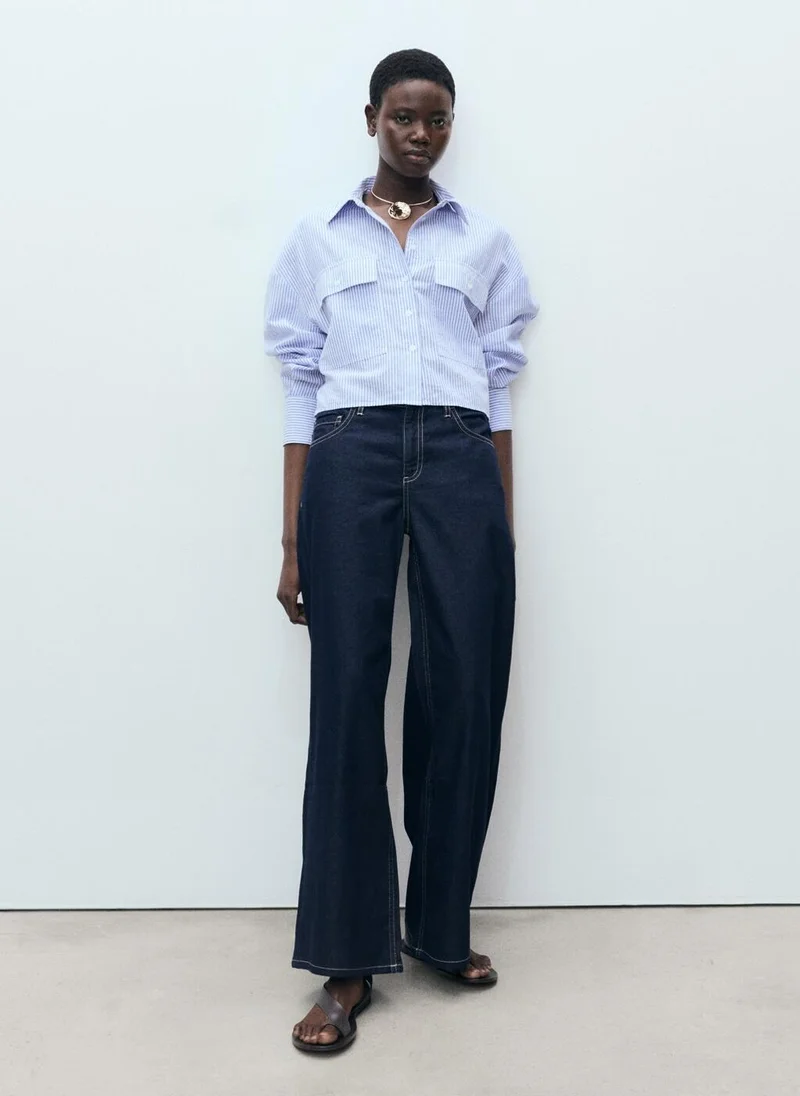 MANGO Striped Crop Shirt With Pockets