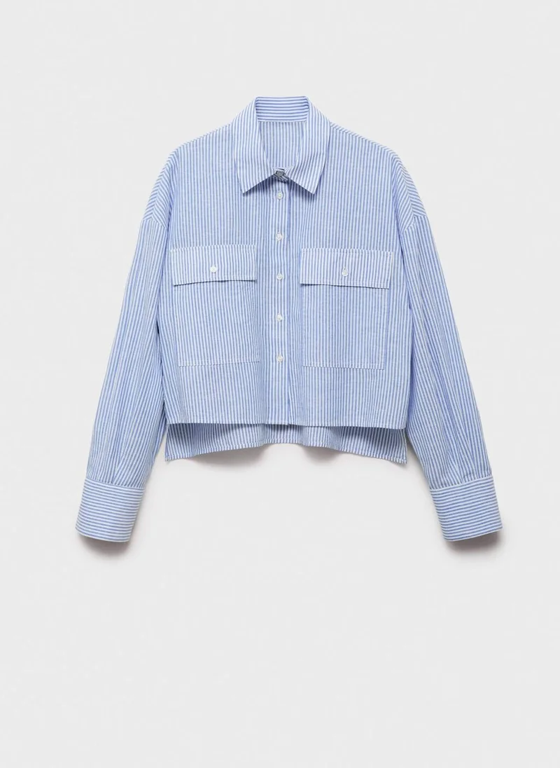MANGO Striped Crop Shirt With Pockets