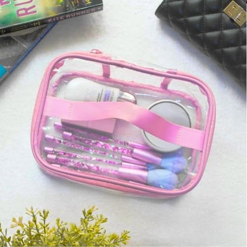 LYF5STAR Pink Transparent Clear Cosmetic Pouch, Toiletory Kit Bag with Double Zippers, Random Color for Travel, for Cosmetic Storage for Women, Men and Girls -Pack of 1 - Image 4
