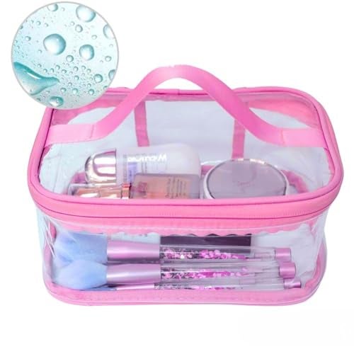 LYF5STAR Pink Transparent Clear Cosmetic Pouch, Toiletory Kit Bag with Double Zippers, Random Color for Travel, for Cosmetic Storage for Women, Men and Girls -Pack of 1 - Image 5