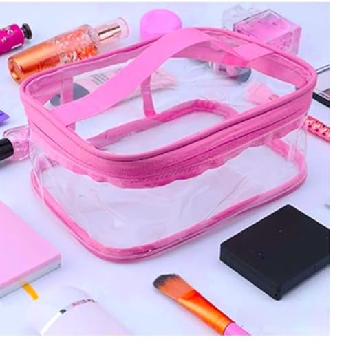 LYF5STAR Pink Transparent Clear Cosmetic Pouch, Toiletory Kit Bag with Double Zippers, Random Color for Travel, for Cosmetic Storage for Women, Men and Girls -Pack of 1 - Image 2