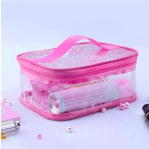 LYF5STAR Pink Transparent Clear Cosmetic Pouch, Toiletory Kit Bag with Double Zippers, Random Color for Travel, for Cosmetic Storage for Women, Men and Girls -Pack of 1 - Image 3