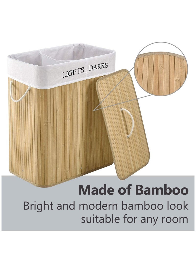 Laundry Basket with Lid, Bamboo Laundry Hamper with Removable Liner Bag, Foldable Laundry Bag with Handle for Clothes and Storage, Space, Saving Laundry Hamper for Laundry Room, Bedroom - Image 2