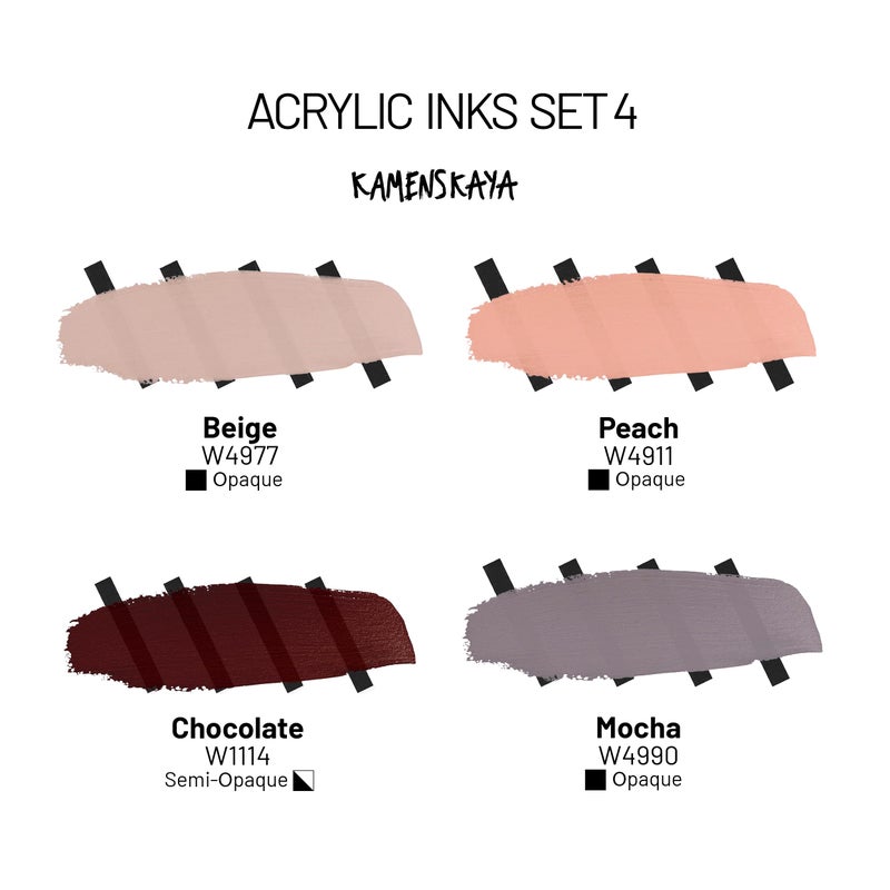 Kamenskaya Acrylic Inks for Artists - Acrylic Ink Set, Color Combination #4-4 pcs. 1 Fl Oz (30 ml) Each - Image 2