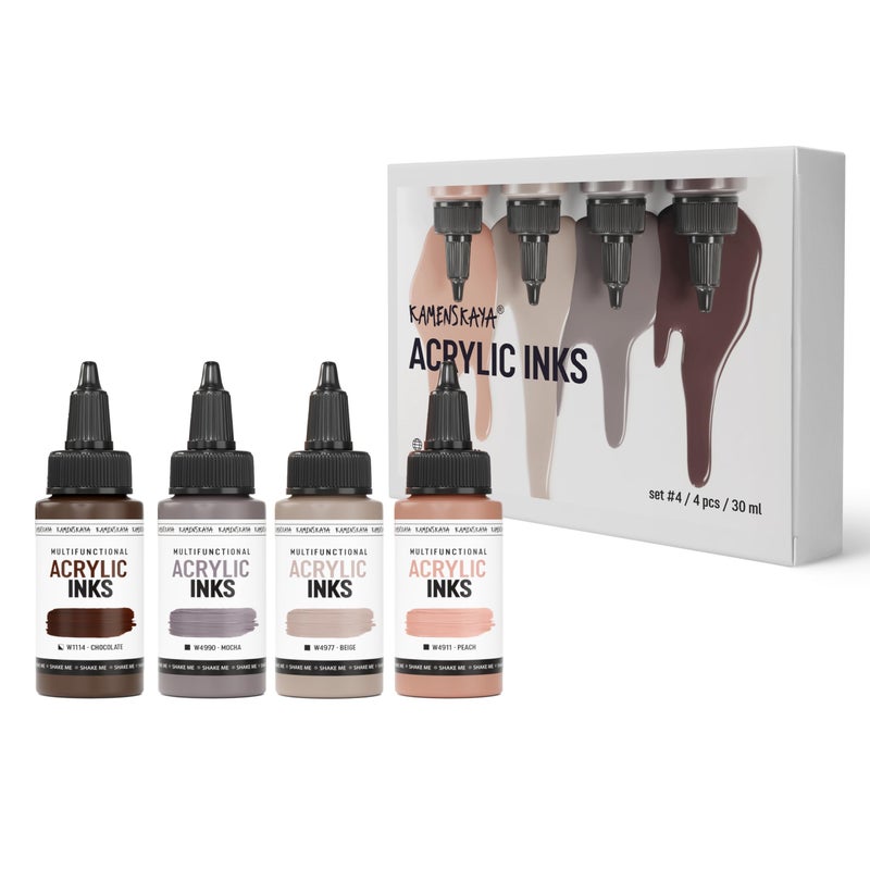 Kamenskaya Acrylic Inks for Artists - Acrylic Ink Set, Color Combination #4-4 pcs. 1 Fl Oz (30 ml) Each - Image 1