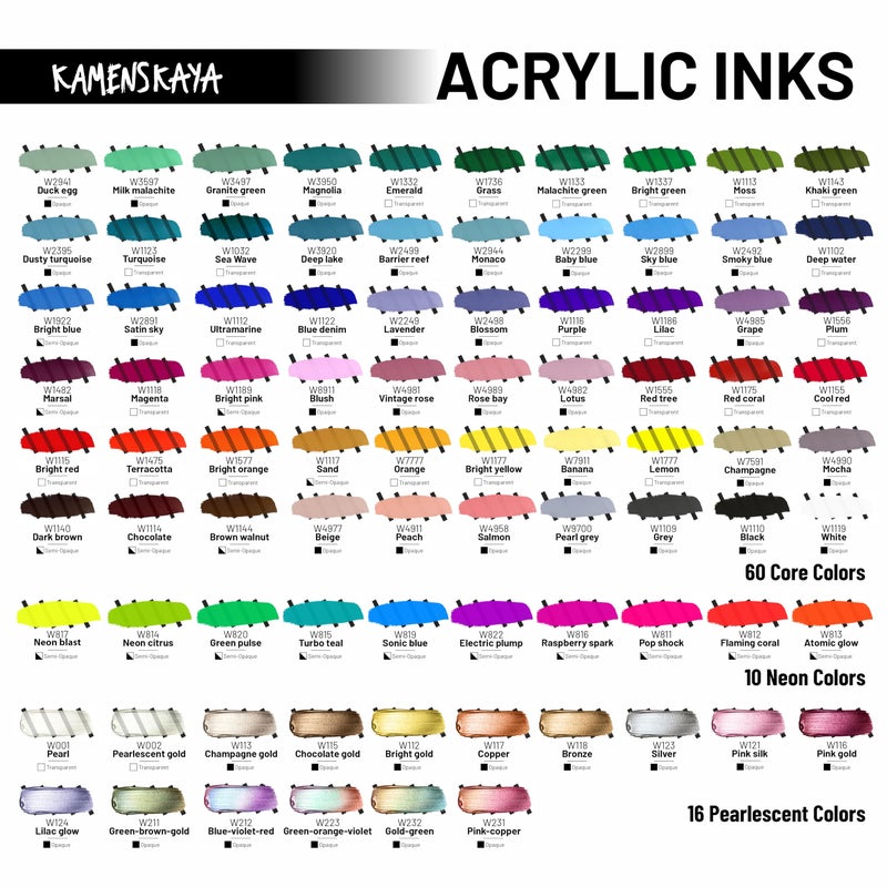 Kamenskaya Acrylic Inks for Artists - Acrylic Ink Set, Color Combination #4-4 pcs. 1 Fl Oz (30 ml) Each - Image 4