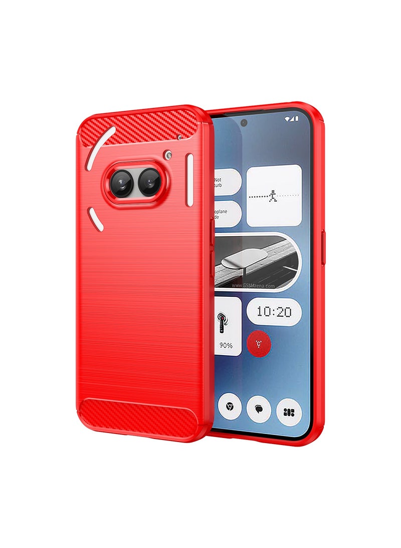 URBBKING Slim Fit Phone Cover with Shock-Absorption, Carbon Fiber TPU Rubber Protective Case For Nothing phone 2A Red - Image 1