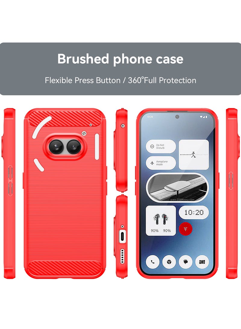 URBBKING Slim Fit Phone Cover with Shock-Absorption, Carbon Fiber TPU Rubber Protective Case For Nothing phone 2A Red - Image 2