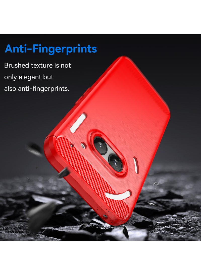 URBBKING Slim Fit Phone Cover with Shock-Absorption, Carbon Fiber TPU Rubber Protective Case For Nothing phone 2A Red - Image 3