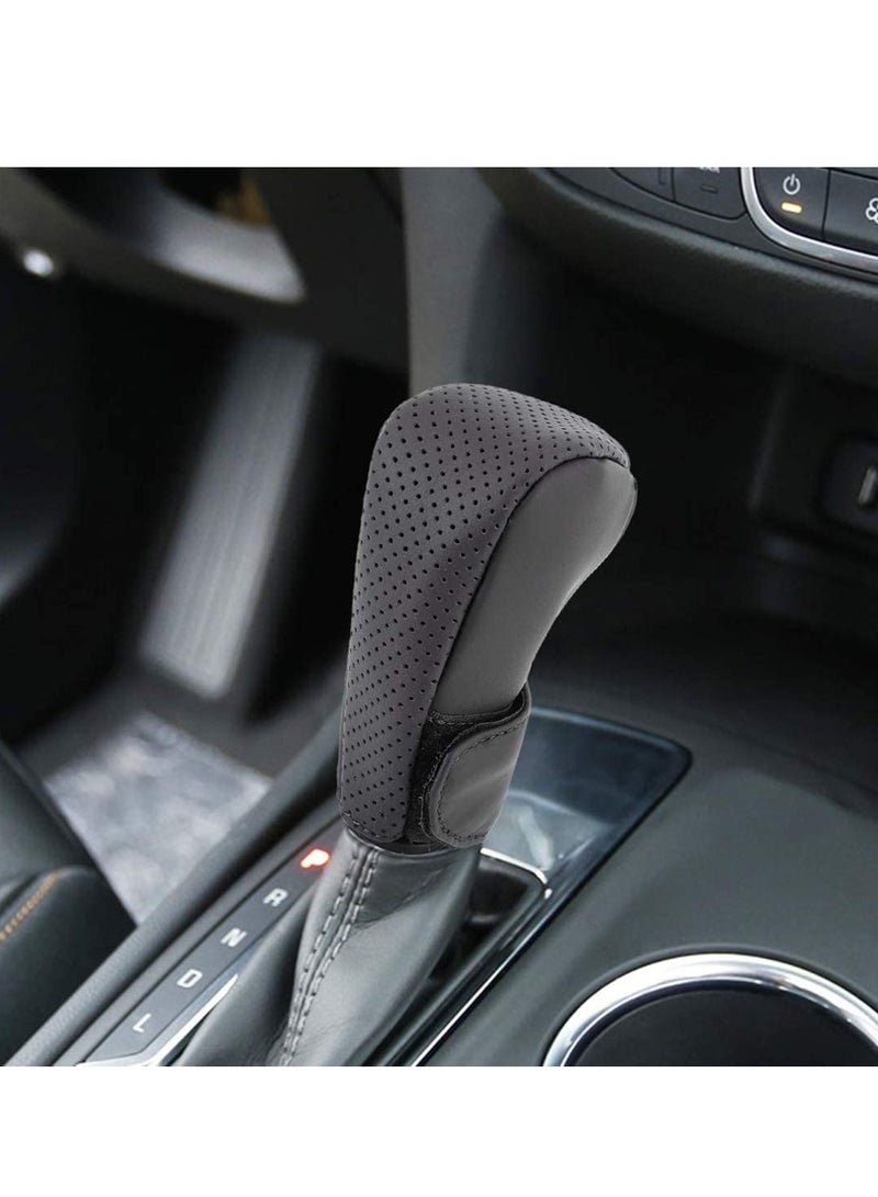 Easy to Disassemble and Install Tools Sets Easy to Install Universal Nonslip Breathable Genuine Leather Car Gear Shift Knob Cover (Black) - Image 1