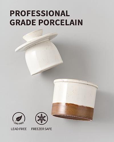 XELA Ceramic Butter Crock, The Original Reactive Two-Colour Glaze, Butter Dish With Water Line for Spreadable Fresh Butter - Latte - Image 3