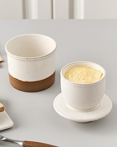 XELA Ceramic Butter Crock, The Original Reactive Two-Colour Glaze, Butter Dish With Water Line for Spreadable Fresh Butter - Latte - Image 4