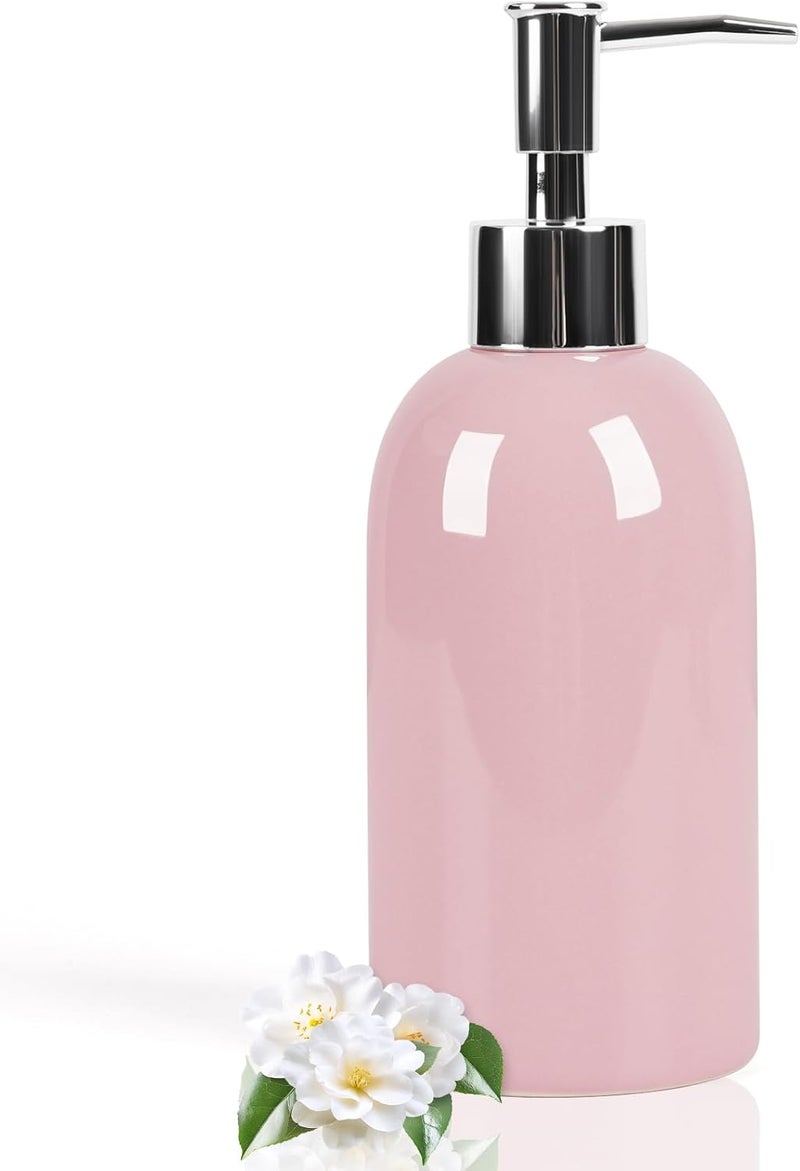 Natheeph 14OZ Ceramic Soap Dispenser Ceramic Soap Pump Dispenser Can Fill Liquid for Bathroom/Kitchen (Pink) - Image 1