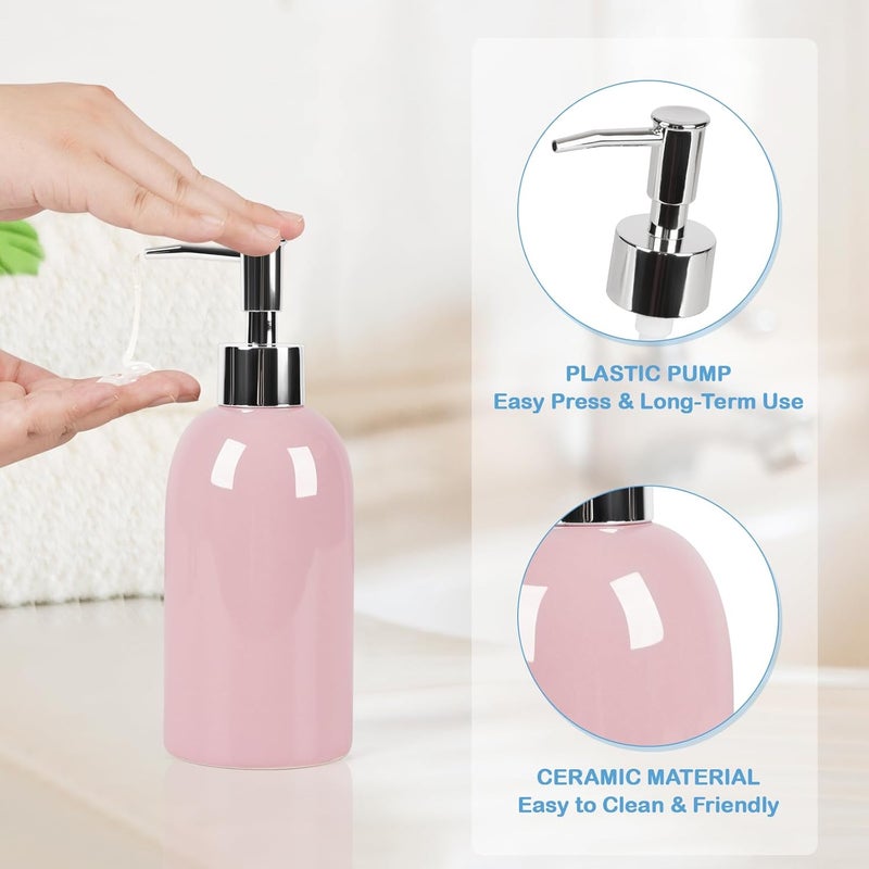 Natheeph 14OZ Ceramic Soap Dispenser Ceramic Soap Pump Dispenser Can Fill Liquid for Bathroom/Kitchen (Pink) - Image 2