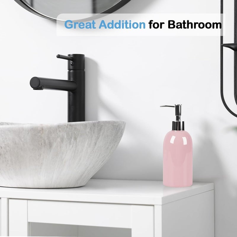 Natheeph 14OZ Ceramic Soap Dispenser Ceramic Soap Pump Dispenser Can Fill Liquid for Bathroom/Kitchen (Pink) - Image 5