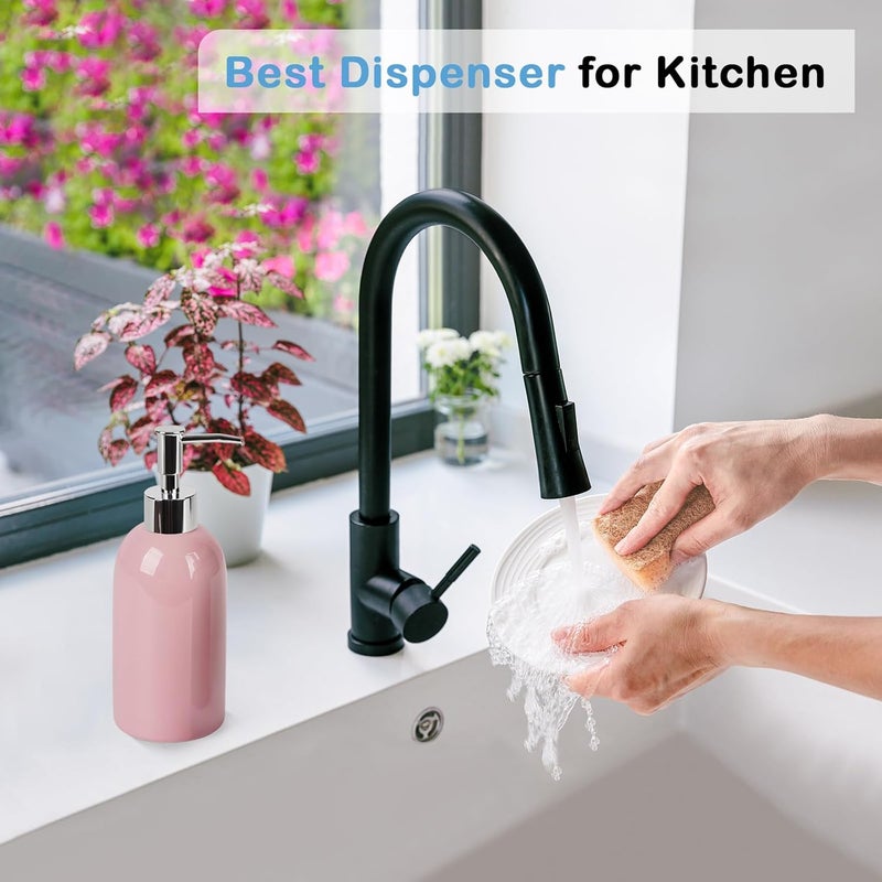 Natheeph 14OZ Ceramic Soap Dispenser Ceramic Soap Pump Dispenser Can Fill Liquid for Bathroom/Kitchen (Pink) - Image 4