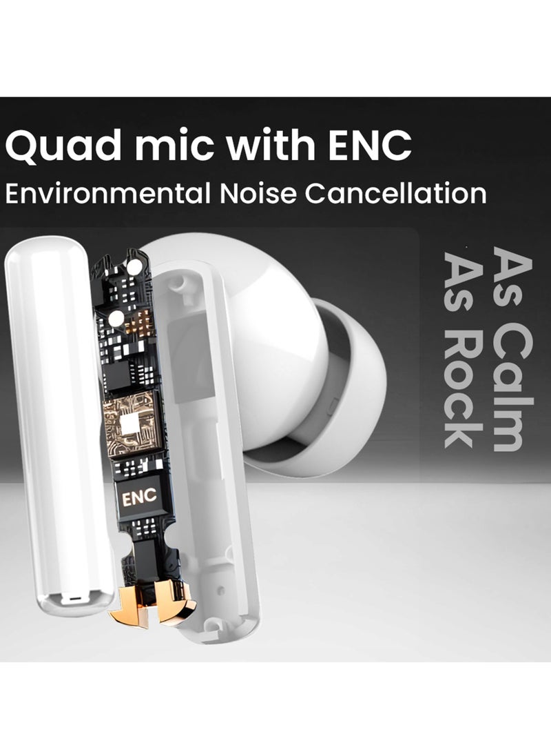 iCruze - iCruze Aura TWS Earbuds - Bluetooth 5.3, 40HR Playtime, ENC, 13mm Drivers, Noise Isolation, Touch Control, Type-C Charging - White - Image 1
