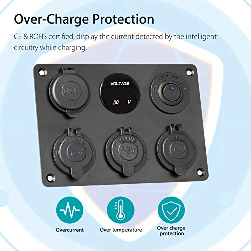 Linkstyle 12V Cigarette Socket Panel, 3 Cigarette Lighter Splitter with Dual USB Charger Port & LED Voltmeter & ON Off Rocker Toggle Switch for Car RV Boat - Image 4