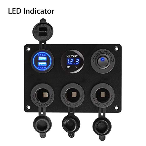 Linkstyle 12V Cigarette Socket Panel, 3 Cigarette Lighter Splitter with Dual USB Charger Port & LED Voltmeter & ON Off Rocker Toggle Switch for Car RV Boat - Image 3