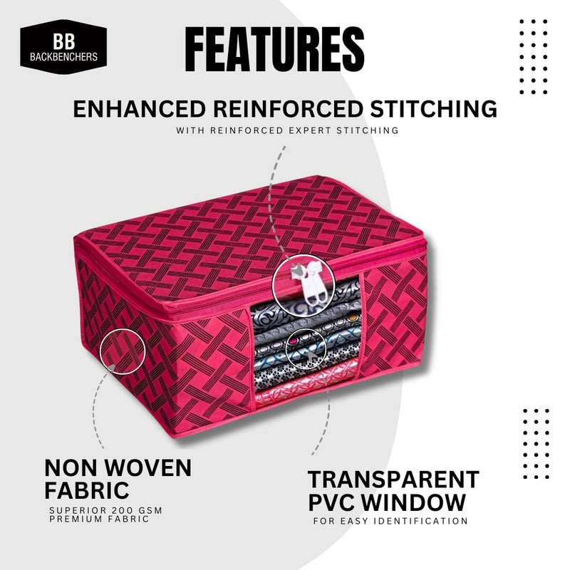 BB BACKBENCHERS Saree Organizer For Wardrobe Foldable Saree Covers With Zip Multipurpose Storage Bag For Suit Lehanga Dress Packing With Transparent Window Pack of 3 Cotton - Image 2