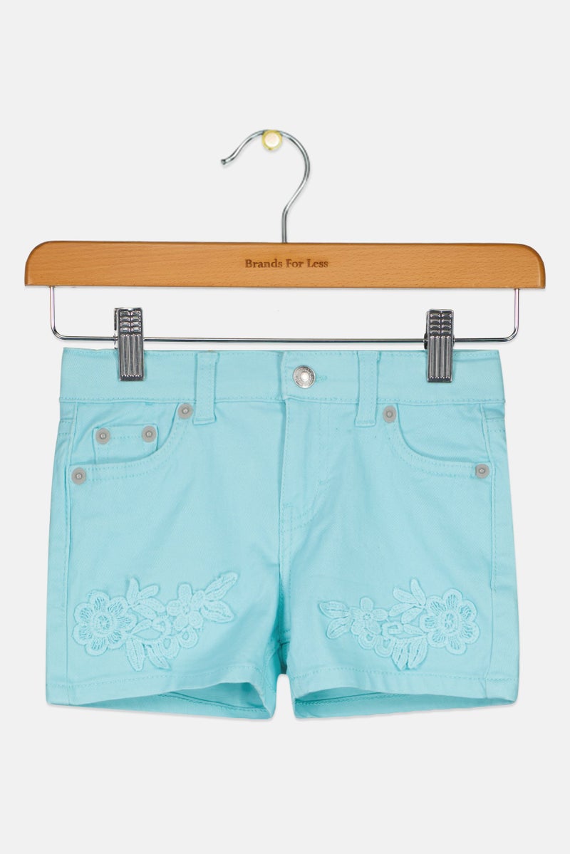 Levi's Kids Girl Embroidered Denim Shorts, Turquoise - Image 2