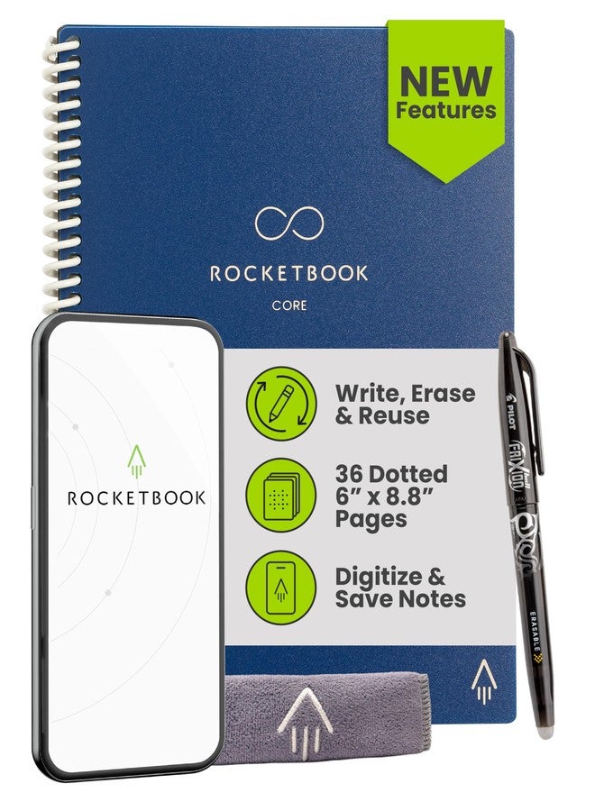 Rocketbook New Core Reusable Spiral Notebook, Executive Size 6x8.8, Navy Blue - Dotted Pages, App-Connected, Erasable, Durable Cover, Ideal for School, Work, and Creative Projects (Pack of 1) - Image 1
