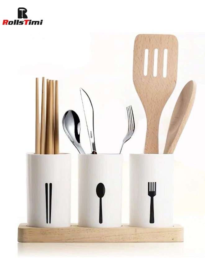 RollsTimi  3-Piece Cutlery Holder For Chopstick, Fork, Spoon White/Black/Beige 24.3x9.3x15.3 - Image 2