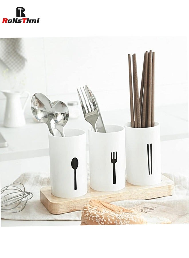 RollsTimi  3-Piece Cutlery Holder For Chopstick, Fork, Spoon White/Black/Beige 24.3x9.3x15.3 - Image 1