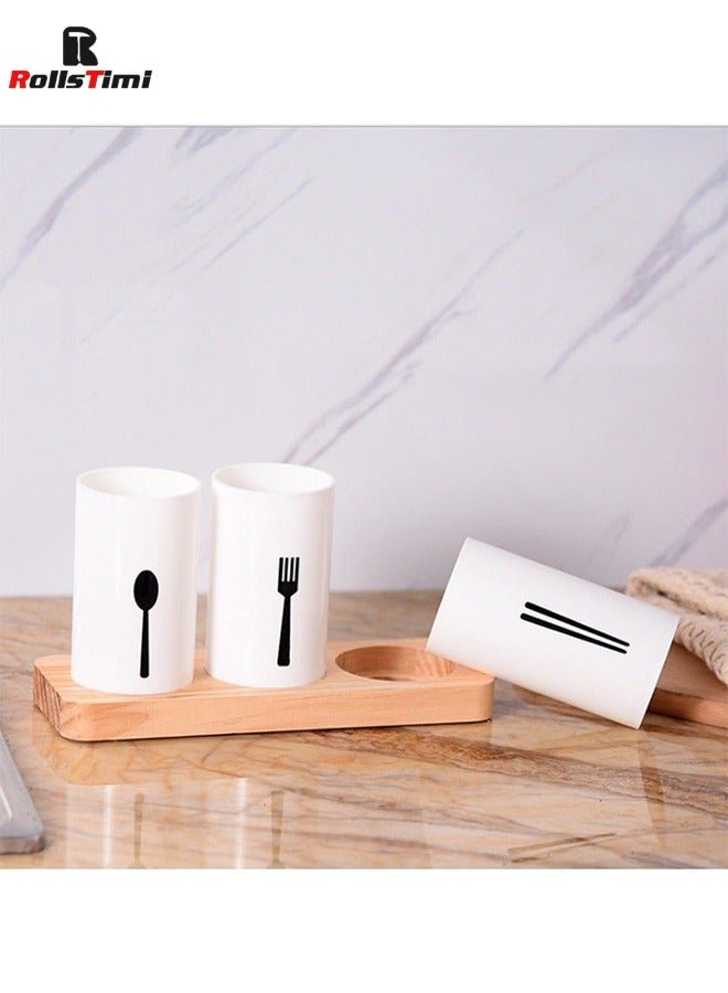 RollsTimi  3-Piece Cutlery Holder For Chopstick, Fork, Spoon White/Black/Beige 24.3x9.3x15.3 - Image 3