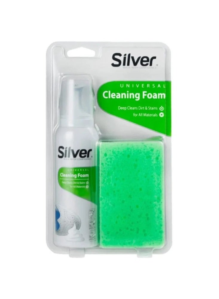 Silver Multi-Purpose Instant Foaming Shoe Cleaner with Wipe Clean Towel for Leather Shoes, Boots and White Sneakers, Removes Dirt and Germs - Image 1