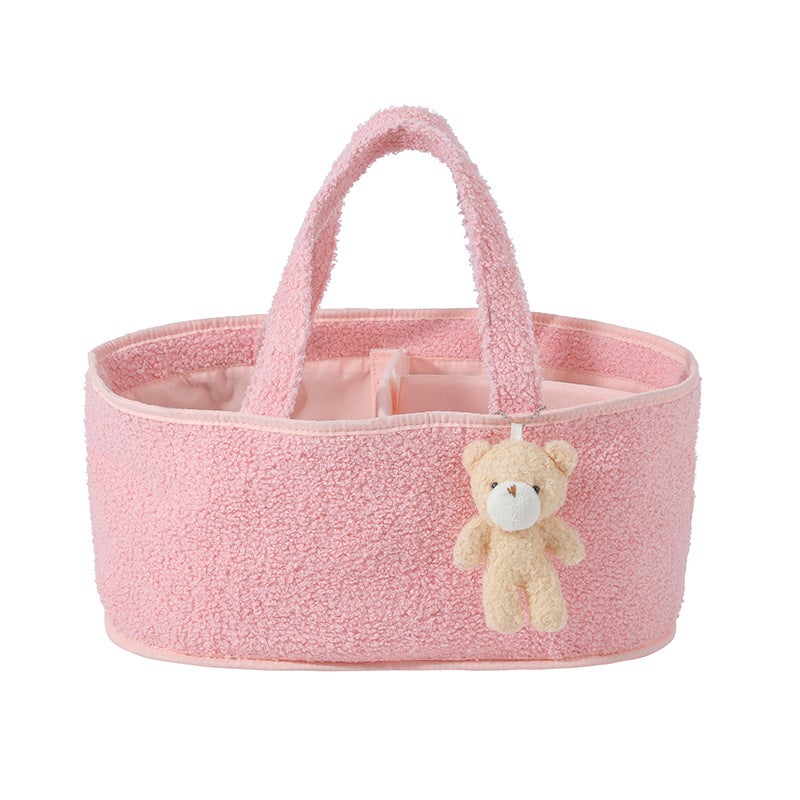New Storage Bag For Toys And Towels With Four Side Pockets, Teddy Velvet Cloud Velvet Diaper Storage Basket - Image 2