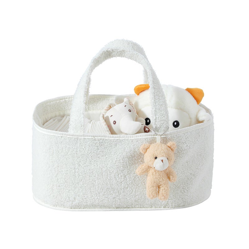 New Storage Bag For Toys And Towels With Four Side Pockets, Teddy Velvet Cloud Velvet Diaper Storage Basket - Image 4