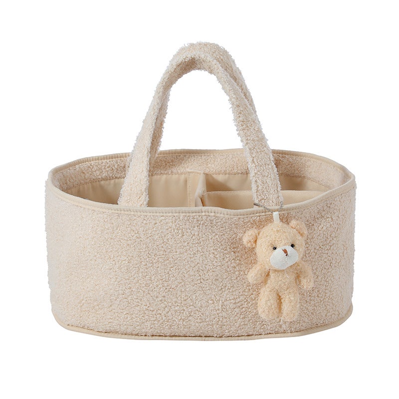 New Storage Bag For Toys And Towels With Four Side Pockets, Teddy Velvet Cloud Velvet Diaper Storage Basket - Image 1