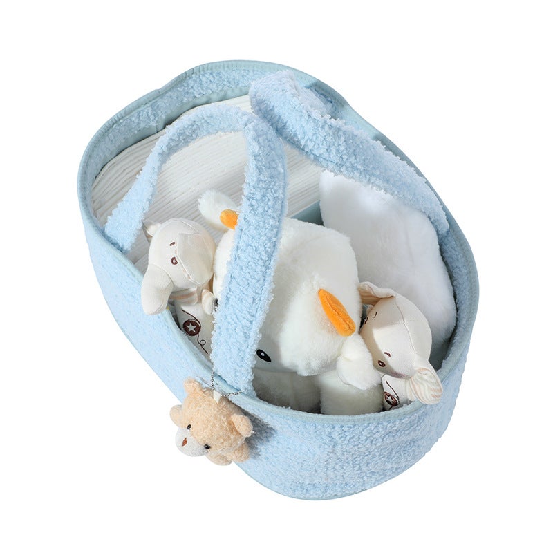 New Storage Bag For Toys And Towels With Four Side Pockets, Teddy Velvet Cloud Velvet Diaper Storage Basket - Image 5